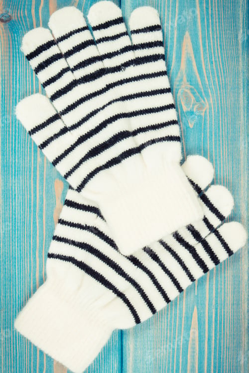 Preview: Pair Of Striped Womanly Gloves For Autumn Or Winter, Warm Clothing Concept