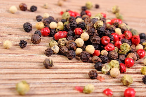 Preview: Heap Of Fresh Colored Pepper On Wooden Table, Seasoning For Cooking, Concept For Healthy Nutrition