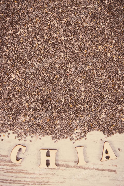 Preview: Vintage Photo, Inscription Chia And Seeds, Concept Of Food Containing Natural Vitamins And Dietary