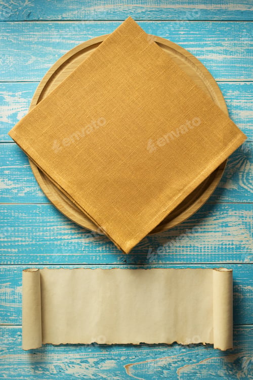 Preview: Napkin At Cutting Board On Wooden Background