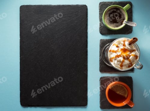 Preview: Cup Of Coffee And Tea At Abstract Colorful Background