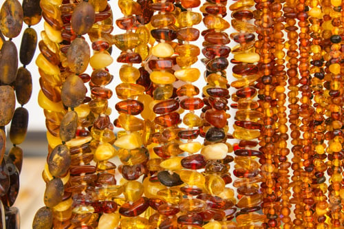 Preview: Orange Shiny Amber Necklace, Shopping Jewelry And Womanly Accessories On Stall At The Bazaar