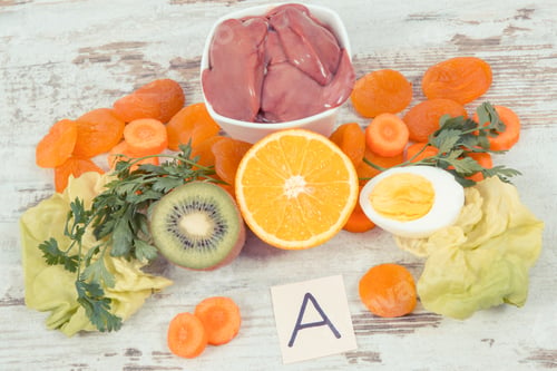 Preview: Different Ingredients Containing Vitamin A, Dietary Fiber And Natural Minerals, Concept Of Healthy
