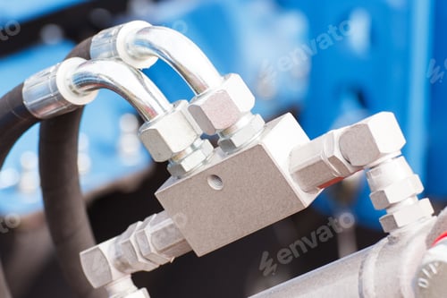 Preview: Detail And Part Of Industrial Hydraulic Or Pneumatic Machinery, Engineering And Technology Concept