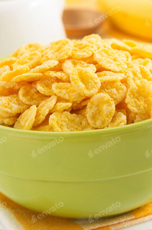 Preview: Corn Flakes In Bowl Isolated On White Background