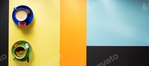 Preview: Cup Of Coffee And Tea At Colorful Background