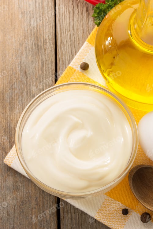 Preview: Mayonnaise Sauce In Bowl On Wooden Background