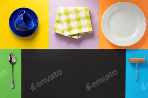 Preview: Kitchenware At Abstract Colorful Background