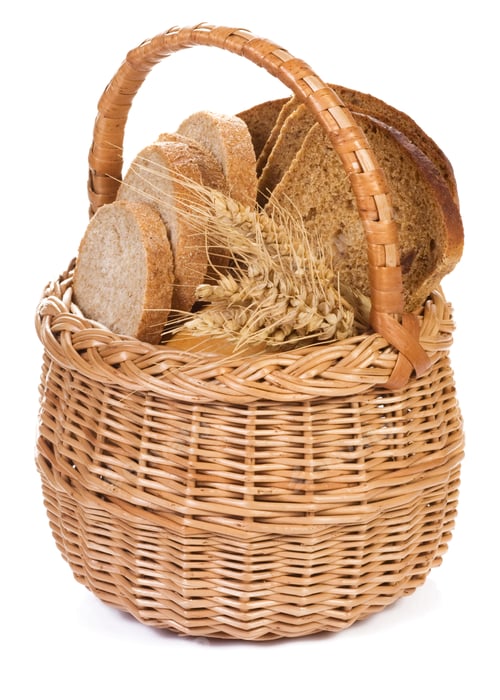 Preview: Sliced Bread And Spike In Basket Isolated On White Background