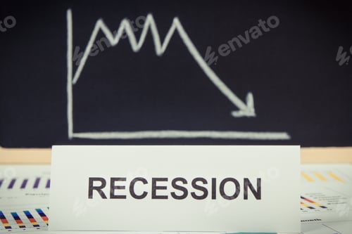 Preview: Inscription Recession And Declining Chart. Risk Of Global Financial Crisis Caused By Coronavirus