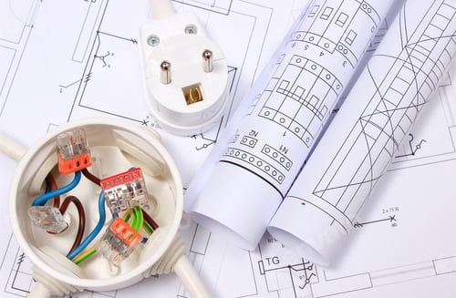 Preview: Copper Wire Connections In Electrical Box, Electric Plug And Rolls Of Electrical Diagrams On
