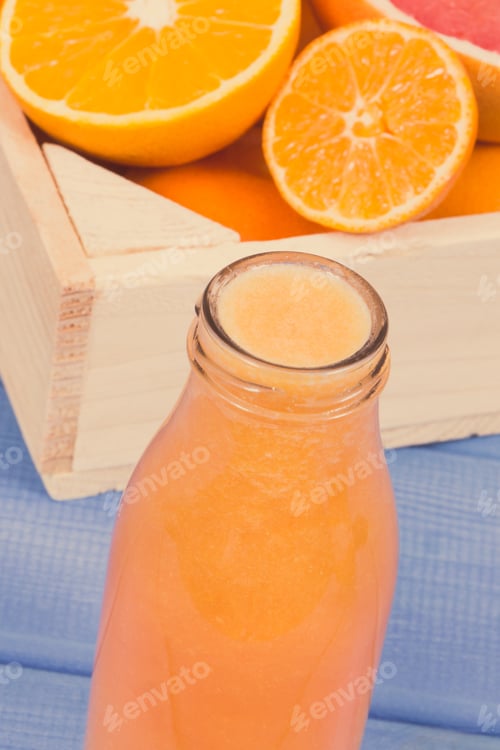 Preview: Freshly Blended Coctail From Citrus Fruits As Source Natural Vitamins And Minerals. Slimming, Diet