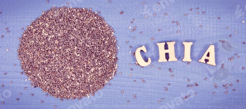 Preview: Vintage Photo, Heap Of Chia Seeds, Concept Of Healthy Food Containing Natural Vitamins, Minerals
