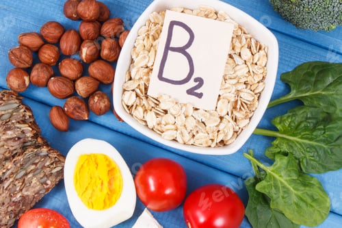 Preview: Nutritious Ingredients Containing Vitamin B2, Dietary Fiber And Minerals, Healthy Nutrition Concept