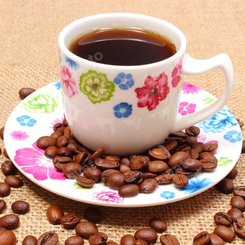 Preview: Heap Of Coffee Grains And Cup Of Hot Beverage, Colorful Cup Of Coffee