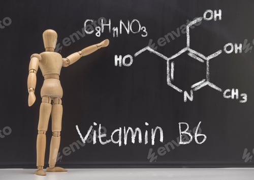 Preview: Doll Articulated Teaches In A Blackboard The Chemical Composition Of The Vitamin B6, Conceptual