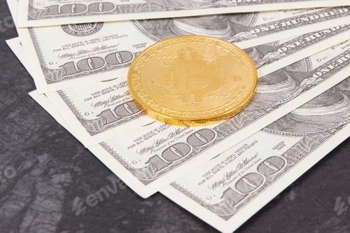 Preview: Dollar And Bitcoin Coin As Symbol Of Cryptocurrency, Concept Of Modern Finance And Banking
