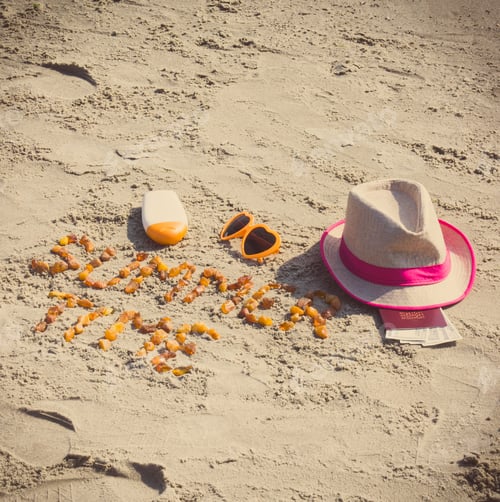 Preview: Vintage Photo, Inscription Summer Time Made Of Amber Stones, Accessories For Sunbathing And