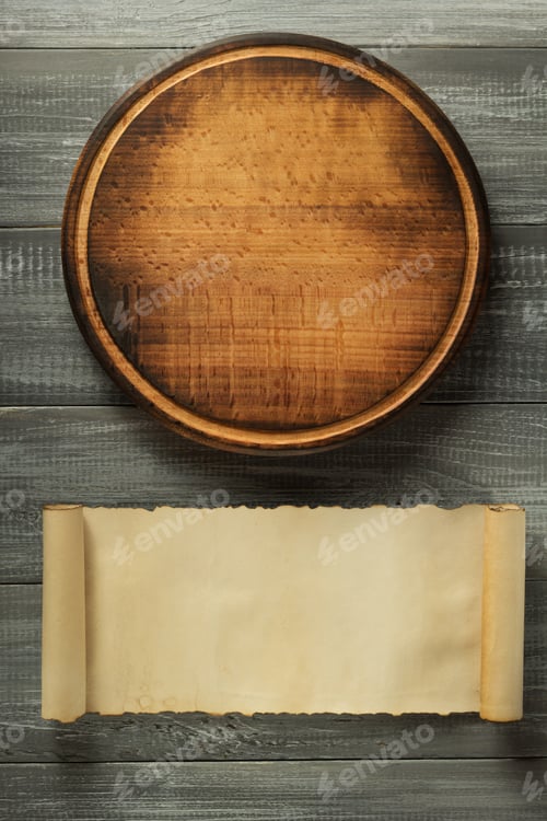 Preview: Pizza Cutting Board At Rustic Wooden Background