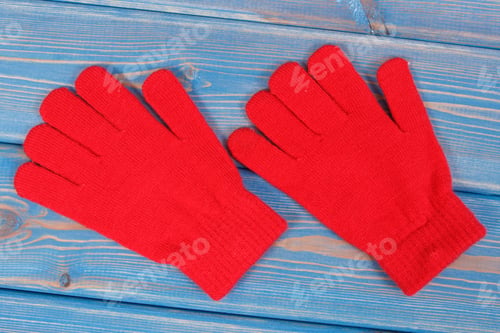 Preview: Pair Of Red Womanly Gloves For Autumn Or Winter, Warm Clothing Concept