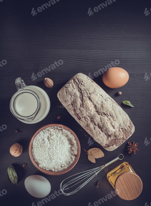 Preview: Bread And Bakery Products On Wooden Background