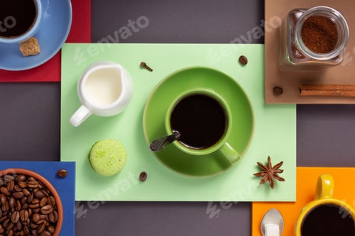 Preview: Cup Of Coffee At Abstract Background, Paper Surface Texture