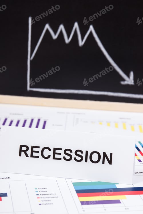 Preview: Inscription Recession And Graphs Representing Financial Crisis Caused By Coronavirus. Covid-19