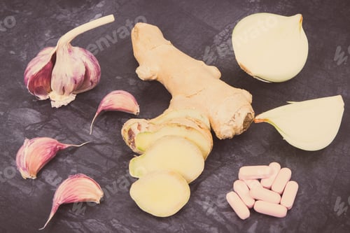 Preview: Medical Pills And Fresh Natural Food, Choice Between Healthy Nutrition And Supplements For Treatment