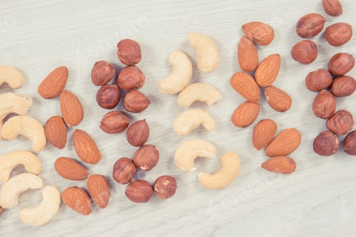 Preview: Various Nuts And Almonds Containing Healthy Natural Vitamins And Minerals, Nutritious Eating Concept