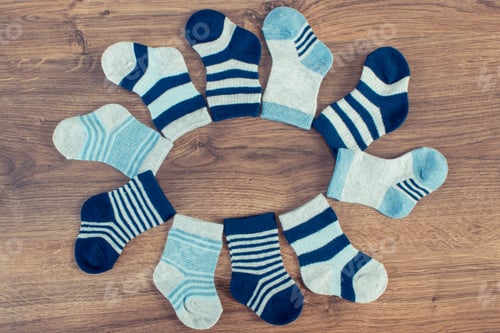 Preview: Socks For Newborn Baby Boy, Concept Of Expecting For Kids And Extending Family.Vintage Photo