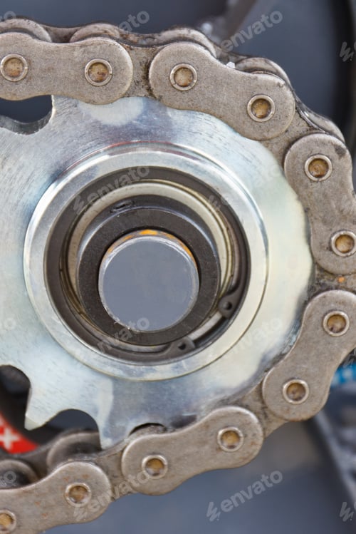 Preview: Metal Chain And Gear As Detail And Part Of Agricultural And Industrial Machine. Technology Concept