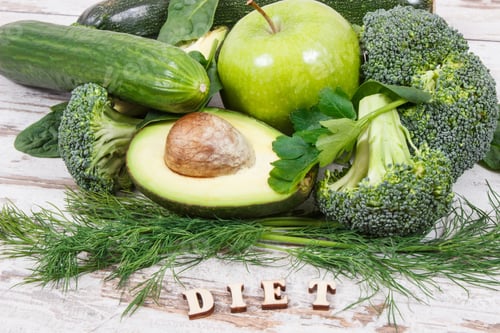 Preview: Natural Fresh Green Fruit And Vegetables As Source Vitamins And Minerals, Concept Of Healthy