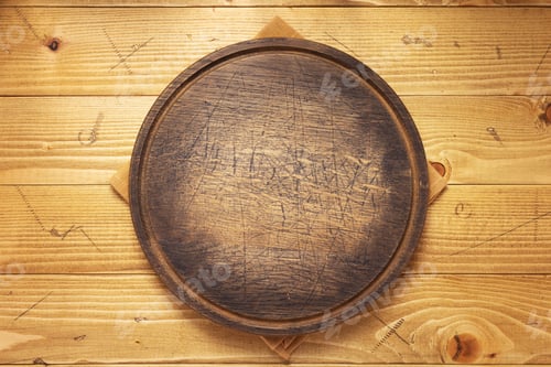Preview: Table Cloth Napkin And Pizza Cutting Board On Wooden Background Texture