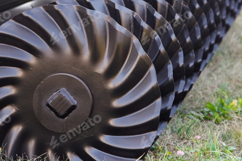Preview: Black Part And Detail Of Agricultural Disk Harrow. Concept Of Modern Technology In Agriculture