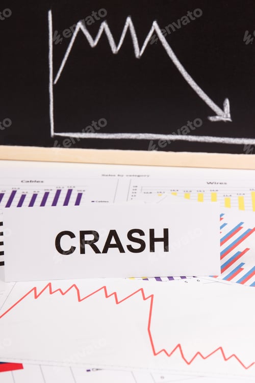 Preview: Inscription Crash And Downward Graphs Representing Financial Crisis Caused By Coronavirus. Risk Of