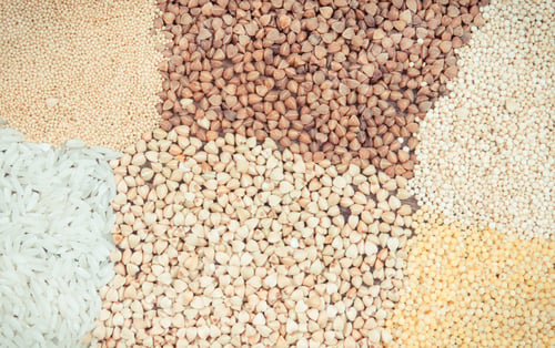 Preview: Vintage Photo, Heap Of White Rice And Various Groats, Concept Of Healthy, Gluten Free Food And