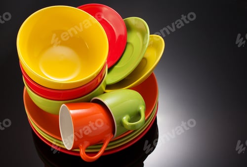 Preview: Set Of Dishware On Black Background