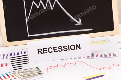 Preview: Inscription Recession, Currencies Dollar And Declining Chart As Risk Of Global Financial Crisis