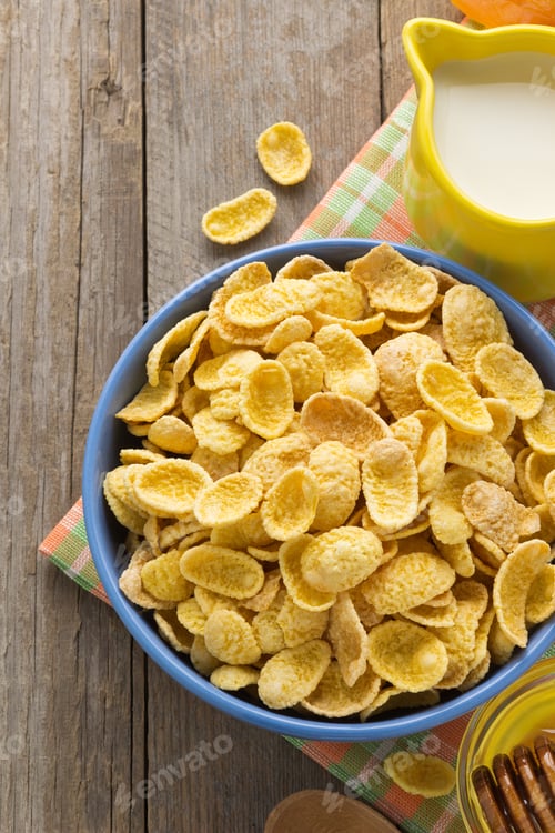 Preview: Bowl Of Corn Flakes On Wooden Background