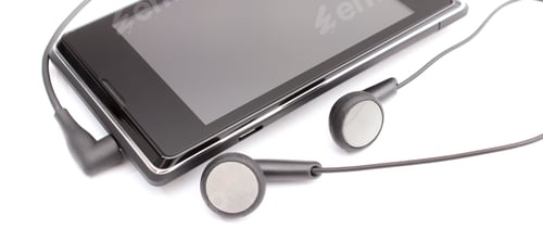 Preview: Mobile Phone, Smartphone With Connected Headphones On White Background