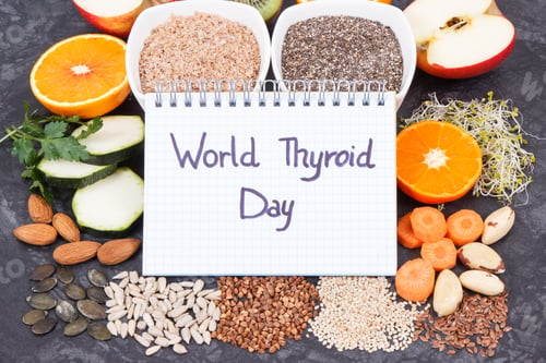 Preview: Notepad With Inscription World Thyroid Day And Best Nutritious Ingredients For Healthy Thyroid