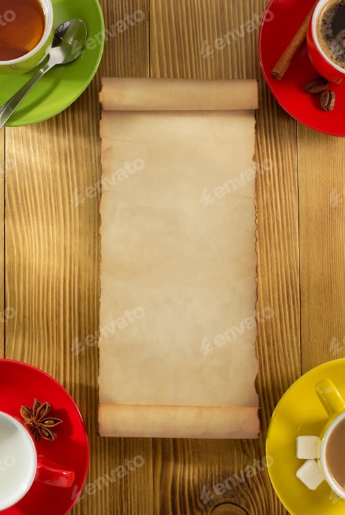Preview: Cup Of Tea, Milk, Coffee On Wooden Background