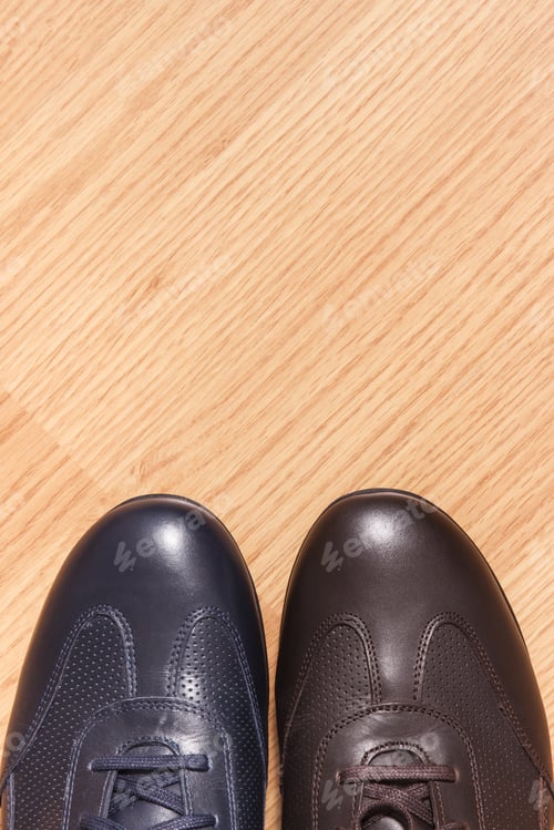 Preview: Pair Of Elegant Stylish Leather Comfortable Multicolored Shoes For Men On Board, Place For Text Or