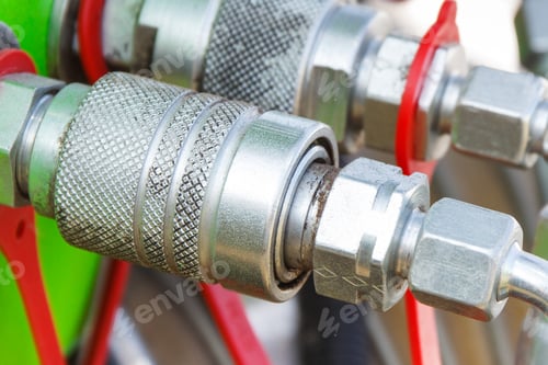 Preview: Detail And Part Of Industrial Hydraulic Or Pneumatic Machinery Made Of Steel. Engineering And