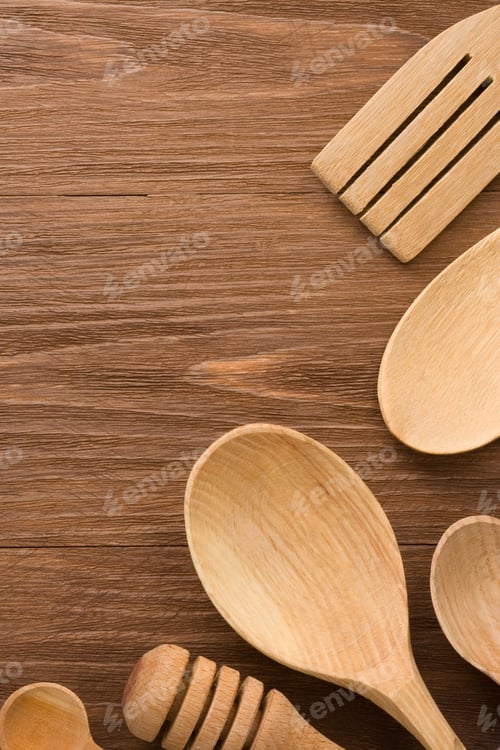Preview: Wood Utensils On Wooden Background Texture