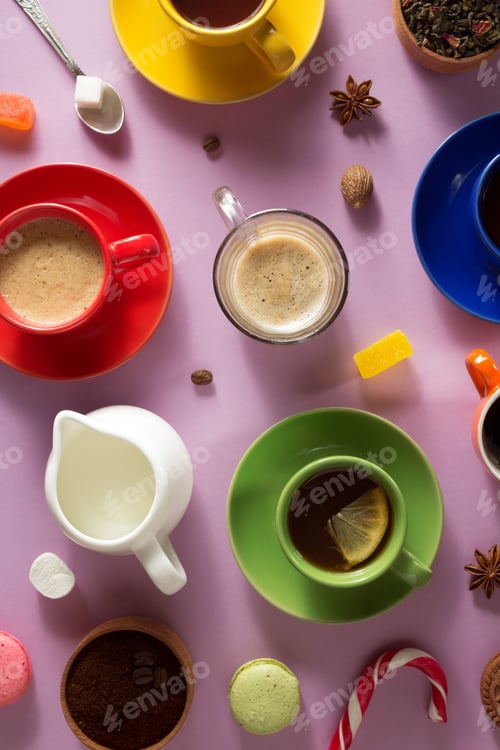 Preview: Cup Of Coffee, Tea And Cacao At Paper Background