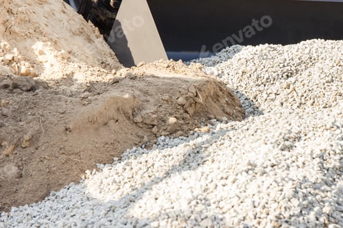Preview: Big Shovel Of Excavator Working With Soil Or Sand And Small Stones. Building Different Things