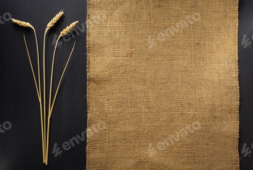 Preview: Ears Of Wheat And Cloth On Wooden Background