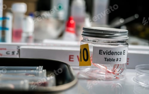 Preview: Blood-Stained Glass Sample In An Evidence Jar, Concept Image