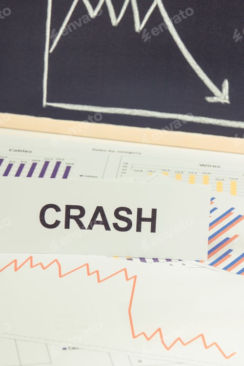 Preview: Inscription Crash And Downward Graphs Representing Financial Crisis Caused By Coronavirus